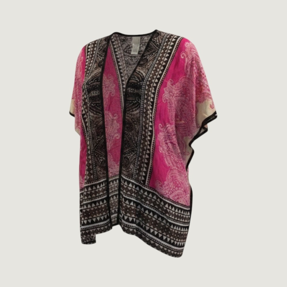 Chico's Hot Pink And Black Embroidered Boho‎ Kimono Size S/M